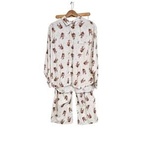 Aerie Grinch Cindy Lou Who Flannel Pants & Long Sleeve Shirt Pajama Set Large